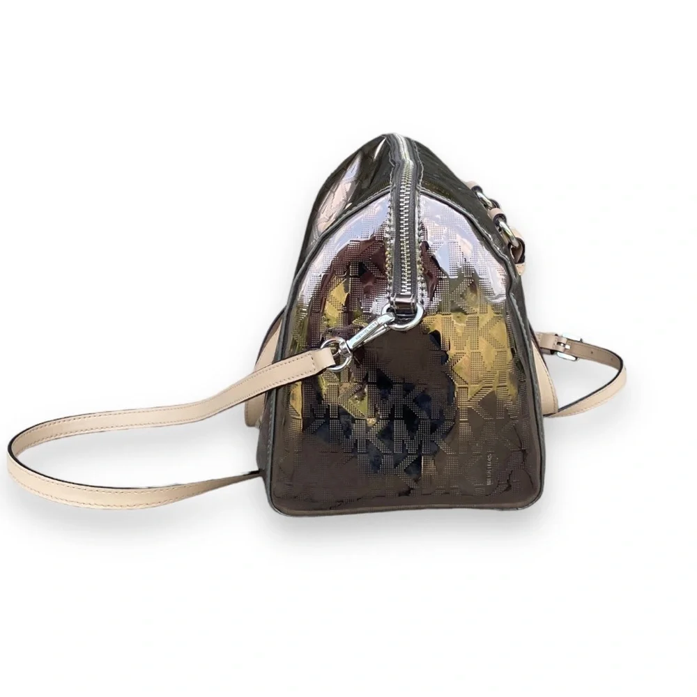 Michael Kors Grayson Nickel Mirror Metallic Logo Satchel Bag - Picture 7 of 12